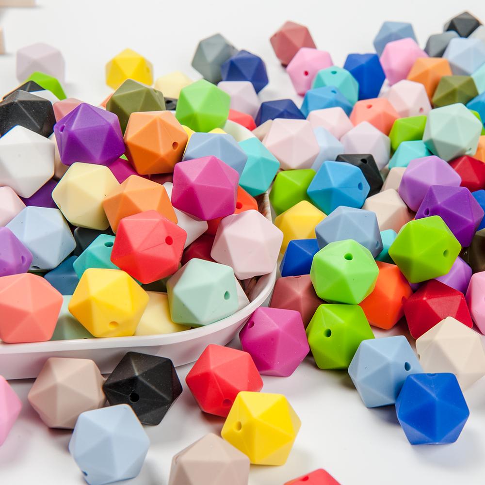 Mignon-idée 20 pièces 14mm silicone icosaèdre perles anneau de dentition de qualité alimentaire à croquer bricolage bijoux faits à la main collier bracelet bébé dentition
