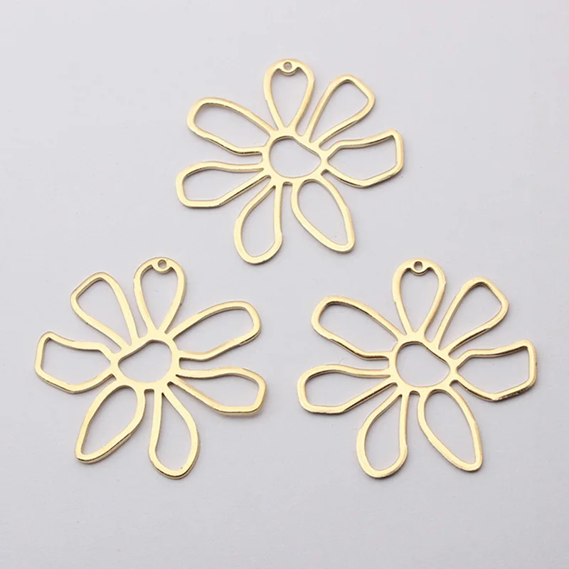 10pcs Raw Brass Flower Charms Pendant For Handmade Earrings Necklace Jewelry Making For Women Fashion Jewelry Charms