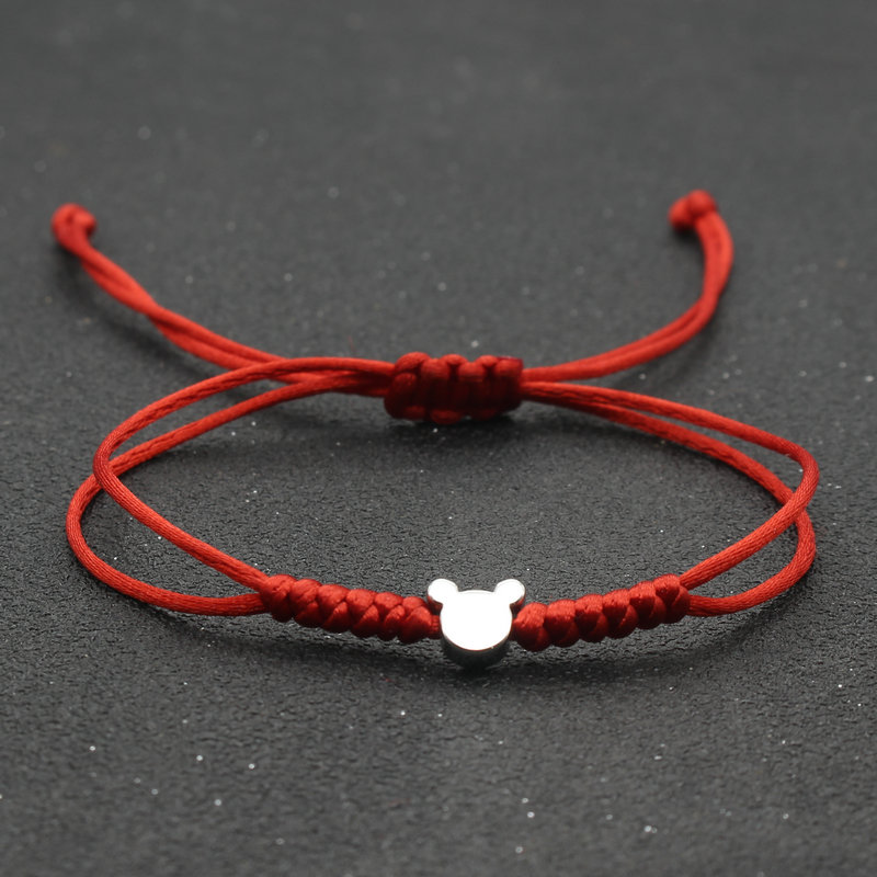 Bracelets à breloques tête d'ours mignon pour femmes, chaîne rouge porte-bonheur tressée, Bracelet de Couple réglable, bijoux d'amitié pour hommes et femmes