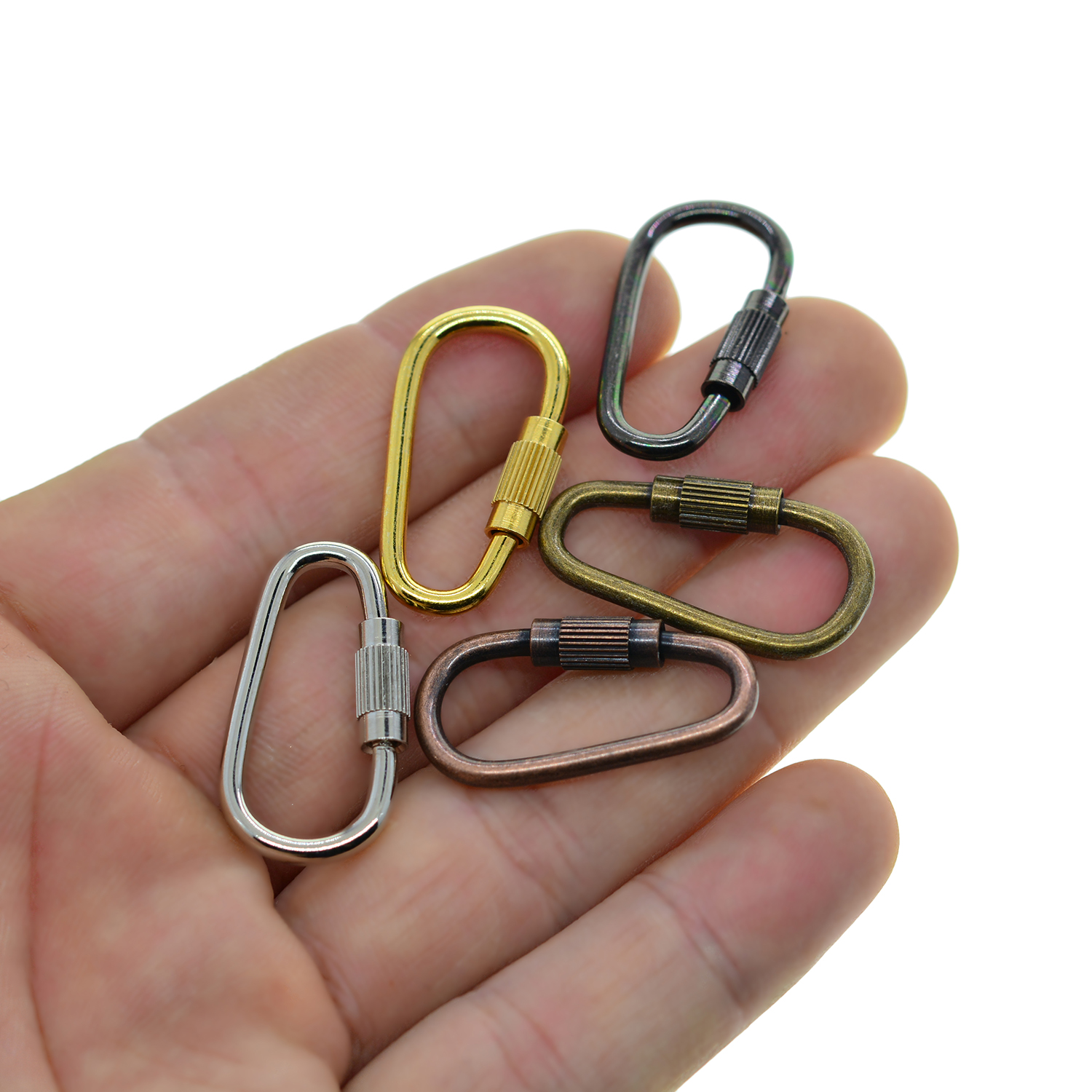 10 verschiedene Farben, winzige kleine Stahlperlen-Schraubverschluss-Karabiner, Schlüsselanhänger, Verschluss, Sicherheitshaken, Schlüsselanhänger, Schlüsselanhänger, EDC, FOB-Getriebe, DIY