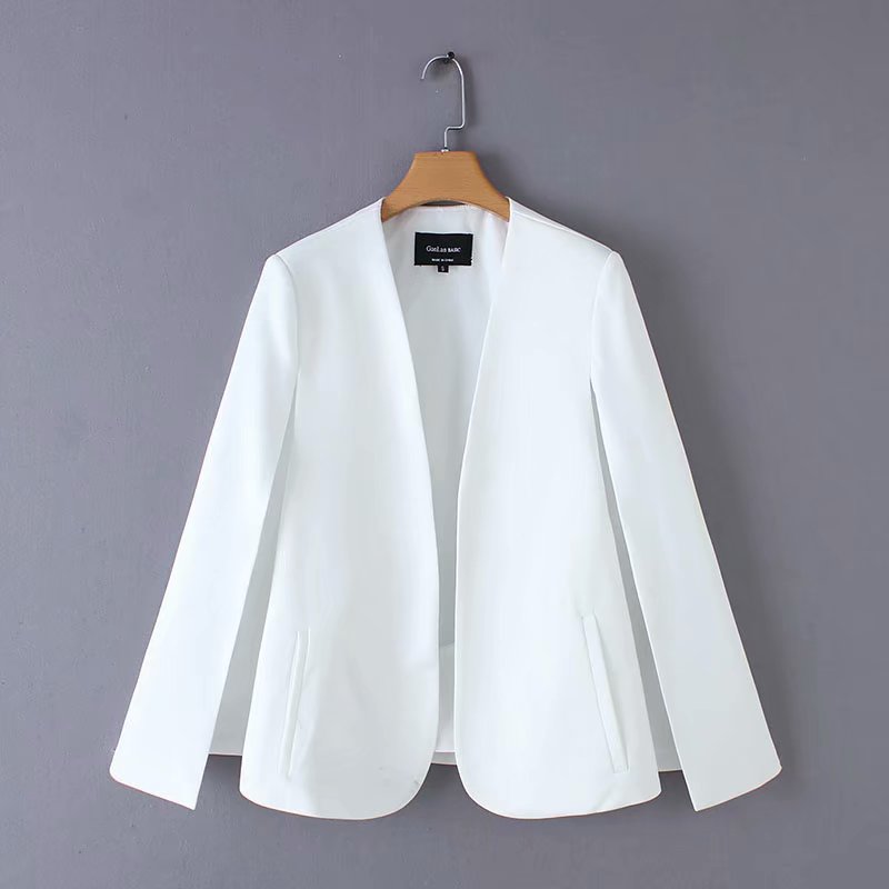2019 donna elegante nero bianco colore scollo a v split casual mantello cappotto office lady wear outwear abito giacca punto aperto top CT237