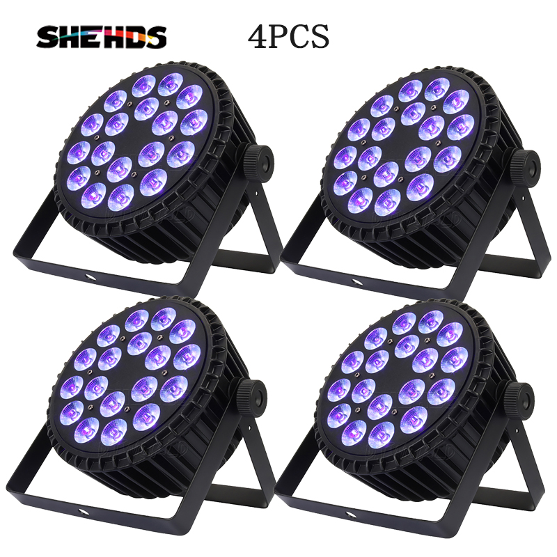 SHEHDS 4 pièces en alliage d'aluminium LED plat Par 18x12W RGBW/18x18W RGBWA + UV LED éclairage DMX512 Disco professionnel scène DJ équipement