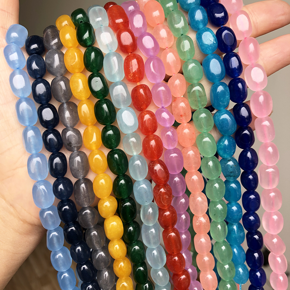 Contas de pedra de jade irregular 8*11mm, azul, vermelho, verde, rosa, cinza, roxo, contas soltas para fazer jóias, acessórios de pulseira diy 15''
