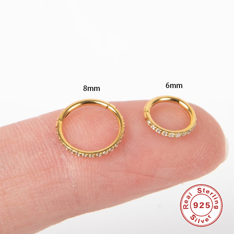 Aide-Boucles d'oreilles créoles en argent regardé 925 pour femmes, boucles d'oreilles en cristal, piercing au lobe d'oreille, boucle d'oreille Sophia, 1PC