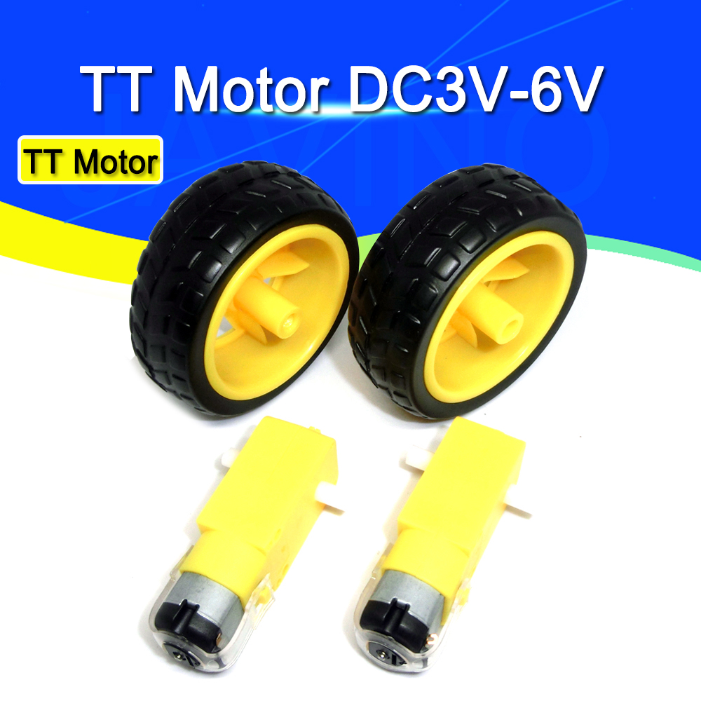 4pcs/lot=2pcs TT motor + 2pcs 65mm wheel DC3V-6V Motor 130 Gear motor with the wheel for Arduino Smart Car Robot TT Motor 3V