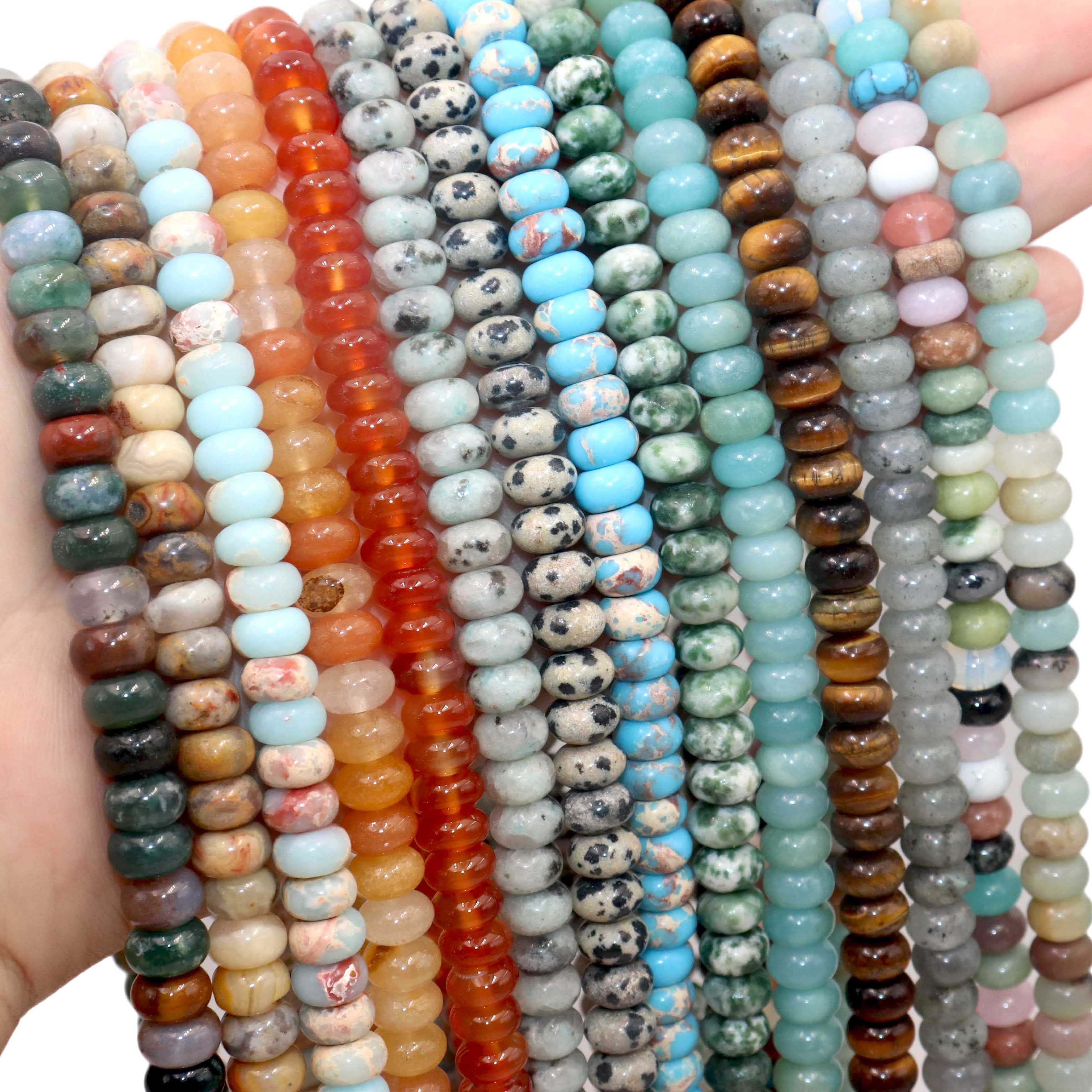Espaçadores de pedra natural redondos, 6 8mm, turquesa, ágata, jades, amazonita, contas planas para fazer jóias, acessórios de pulseira diy