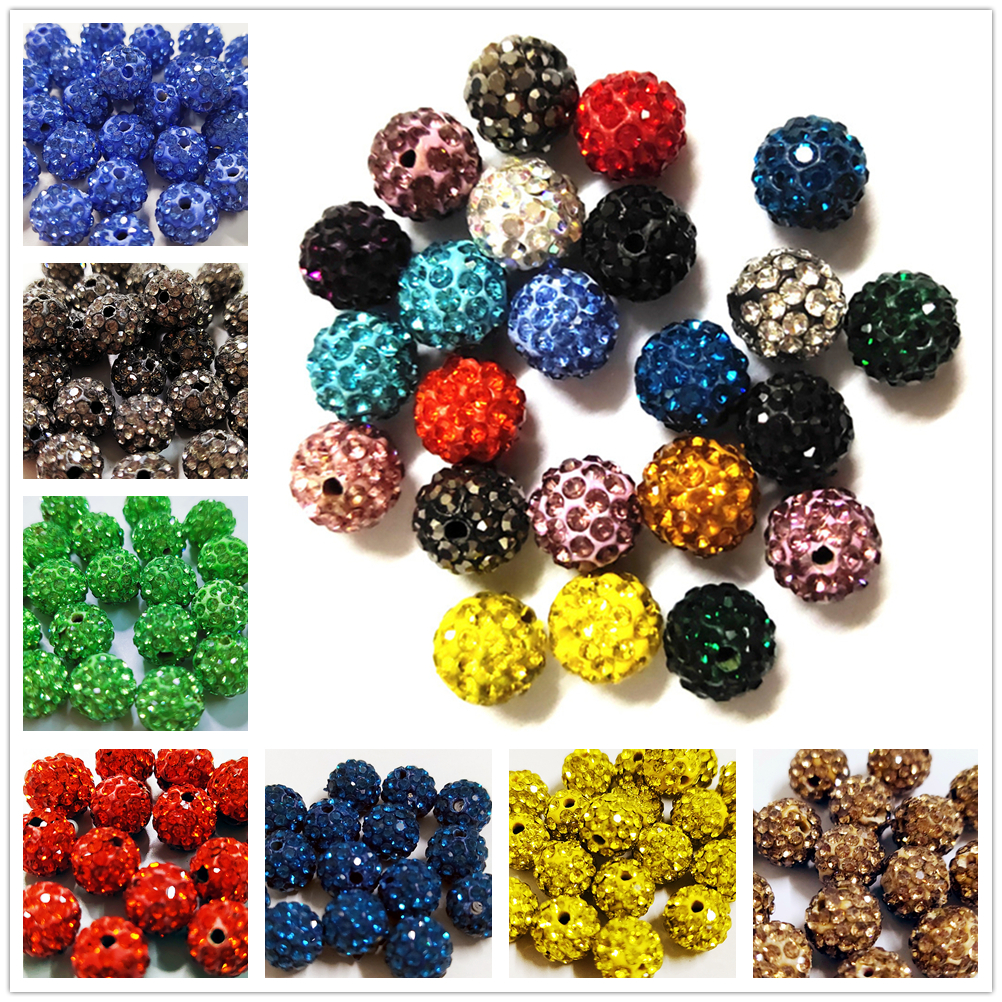 AAA+Quality 10mm 30 Colors 2 Holes Polymer Clay 6 Rows Glitter Rhinestone Crystal Ball Shambhala Beads DIY Loose Beads