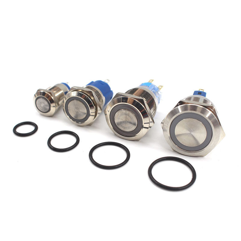 12/16/19/22mm Waterproof Metal Push Button Switch 12V Power Button Flat Circular LED Light Self-lock Momentary 6V Cable Socket