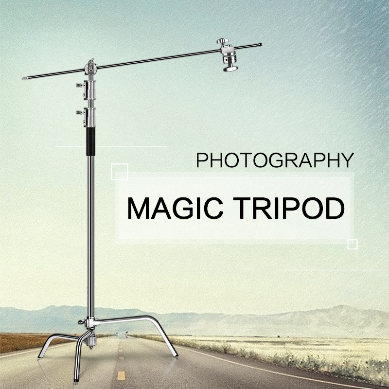 Trípode de fotografía inoxidable de 260cm, soporte de luz con soporte en C, 100% de Metal, 8,53 pies con brazo de pluma profesional para Softbox de estudio fotográfico