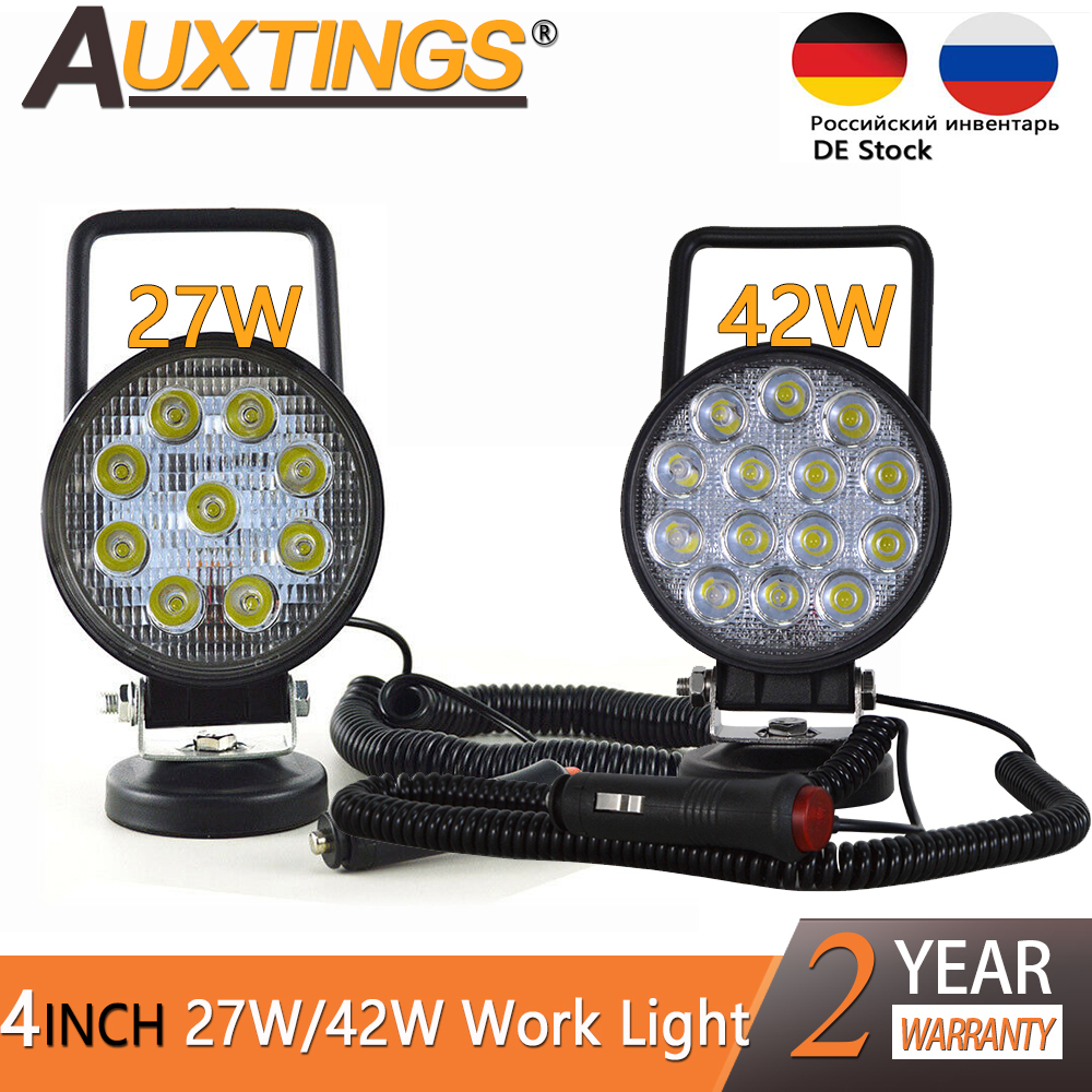 Auxtings 4in 4'' Portatile 27W 42W Spot di Inondazione Base Magnetica Led Luce di Lavoro Auto Camion Guida Offroad 4WD 4x4 SUV ATV 12V 24V