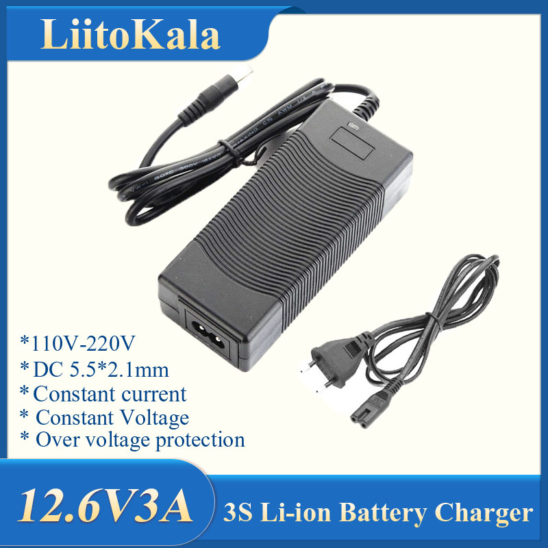 LiitoKala 12V 24V 36V 48V 3 série 6 série 7 série 10 série 13 cordes 18650 chargeur de batterie au Lithium 12.6V 29.4V DC 5.5*2.1mm