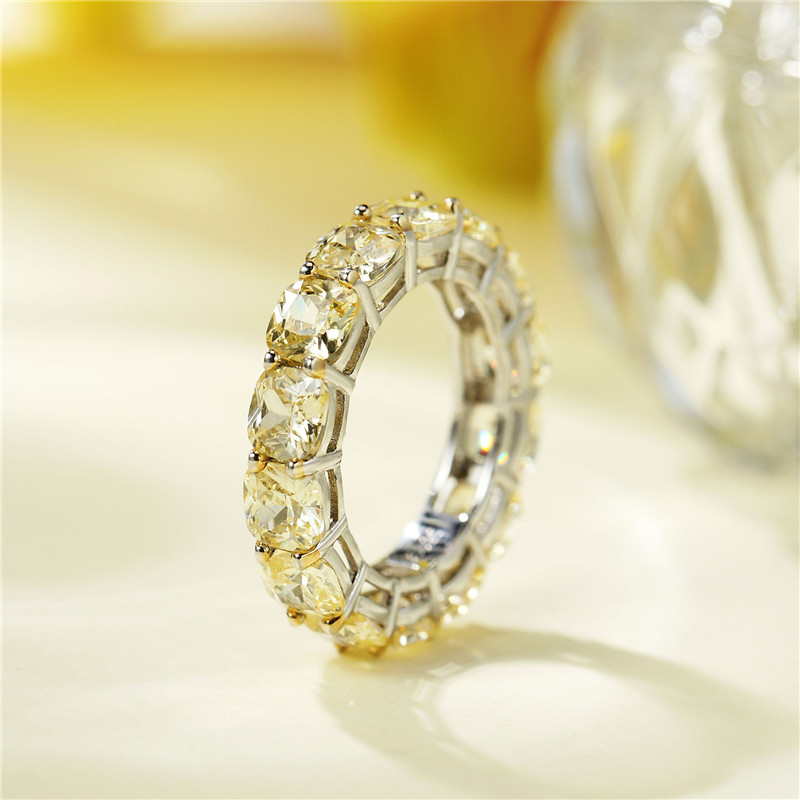 Eternity poduszka cut 4mm Topaz pierścień Cz prawdziwe 925 srebro zaręczynowe obrączka pierścionki dla kobiet biżuteria na przyjęcie ślubne