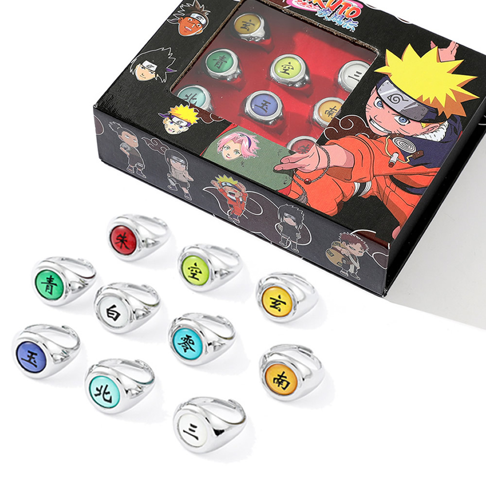 10 stks/set Na-rut-o Akatsuki Metalen Ringen Anime Itachi Figuur Cosplay Actie Accessoire Jewerly Cool Jongens Kinderen kinderen Speelgoed Gift