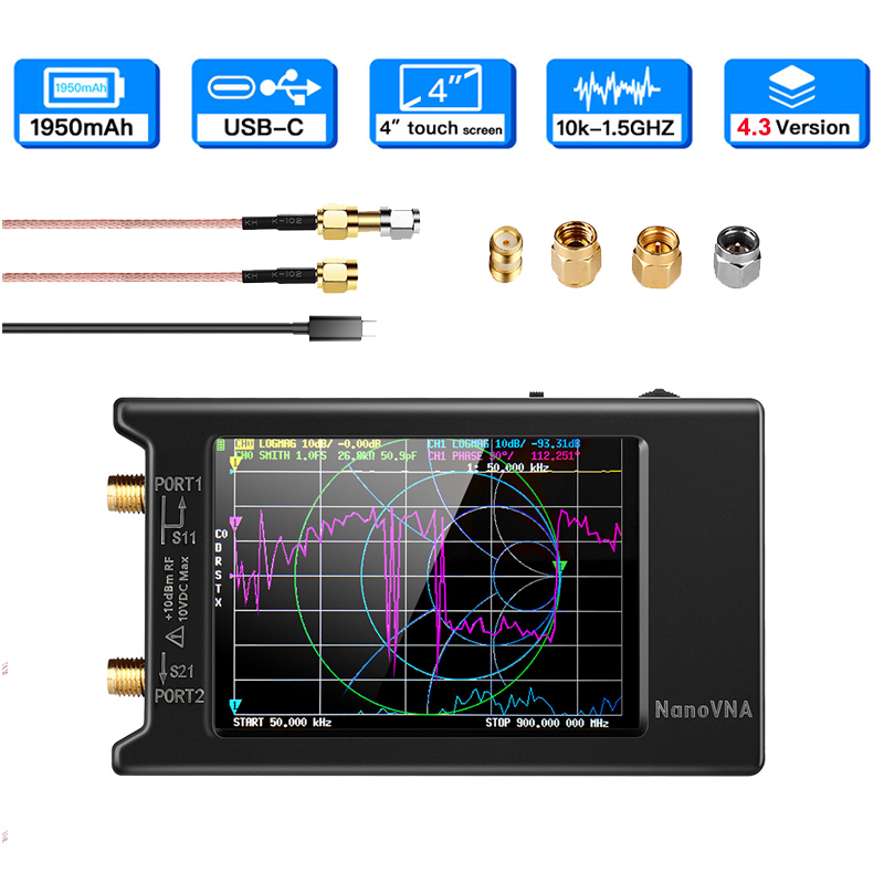 2022 brandneue 10k-1,5 ghz NanoVNA-H4 hugen 4-Zoll-Vektor-Netzwerkanalysator hf vhf uhf Antennen analysator v2.1 mit SD-Kartens teck platz