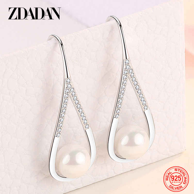 ZDADAN 925 Sterling Silver a forma di goccia perla zircone orecchino pendente per le donne fascino gioielli di fidanzamento regalo del partito