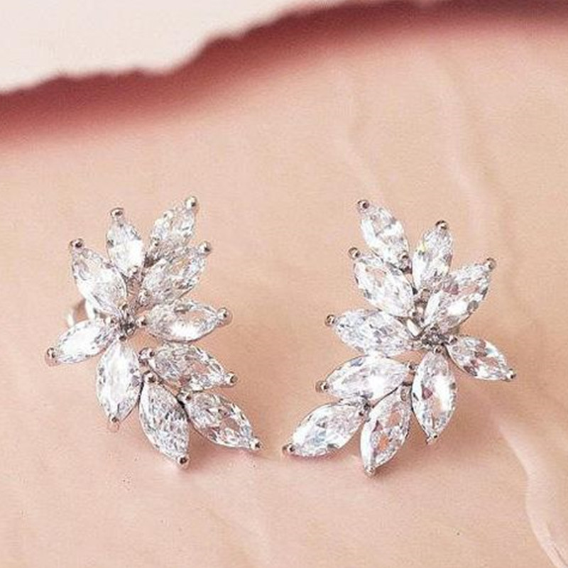 Huitan chic folha brincos com aaa marquise cubic zirconia acessórios delicados para as mulheres declaração de festa de casamento jóias