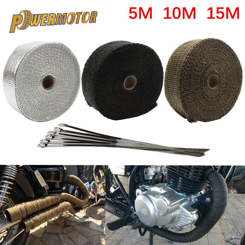 Motorrad-Auspuffanlagen Schalldämpferwickel Wärmewickelverband Tuning 5 cm 5 m 10 m 15 m Pitbike Enduro Motocross-Auspuff-Thermoband