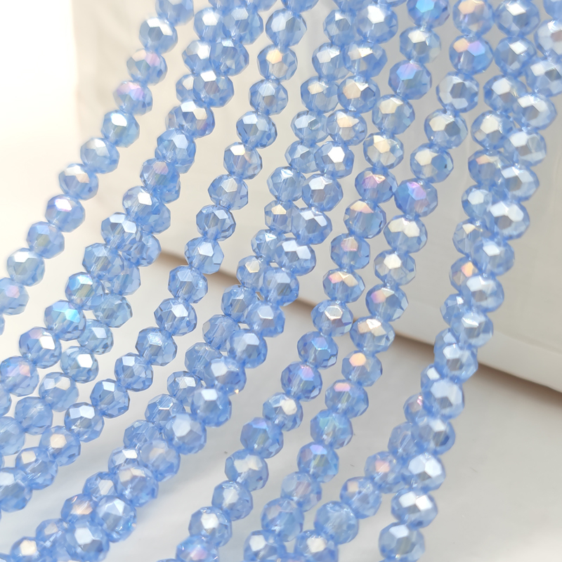 Perles de verre plates à facettes en cristal tchèque bleu clair, 2 3 4 6 8mm, rondes, amples, pour la fabrication de bijoux, accessoires de bracelet à faire soi-même
