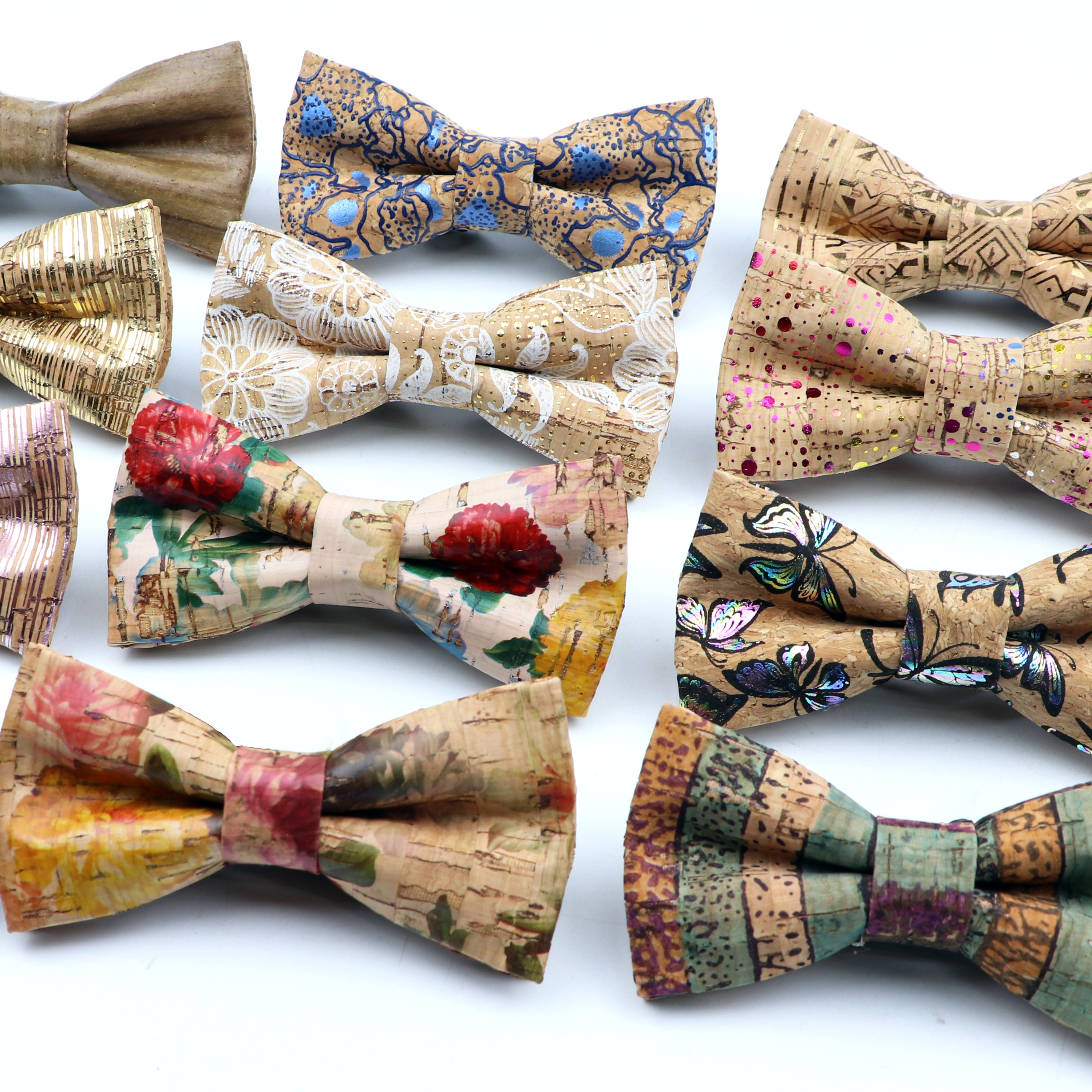 Nieuwe Bloemen Kurk Houten Strikjes Voor Mannen Vrouwen Kinderen Bruiloft Casual Party Gift Mode Nieuwigheid Handgemaakte Effen Bowtie Accessoires