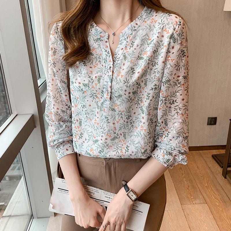 Nowe wiosenne kwiatowe szyfonowe koszule damskie Moda Bluzki damskie Koszule z krótkim rękawem Topy Blusas Mujer