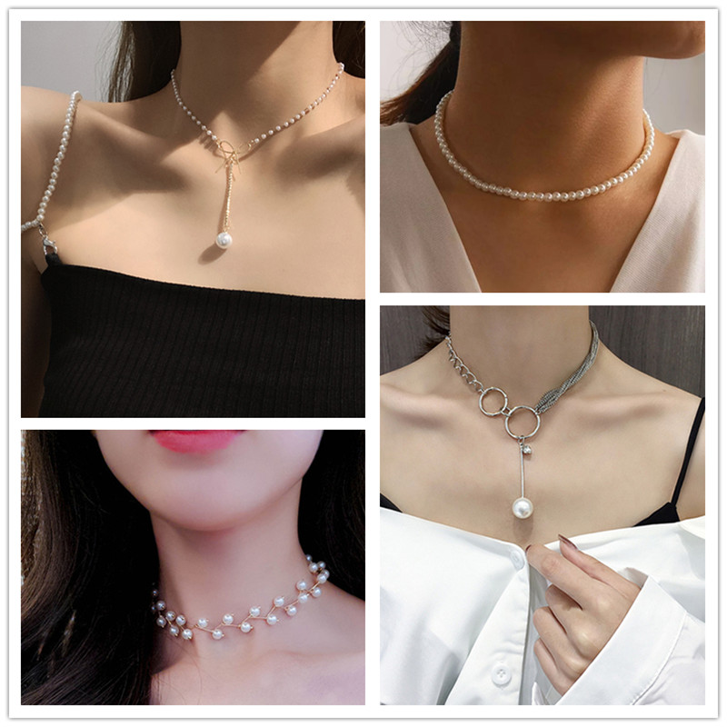 Nuevos collares de perlas coreanos para mujer, gargantilla de cadena de eslabones de Color dorado, accesorios de moda para el cuello, bisutería elegante para mujer