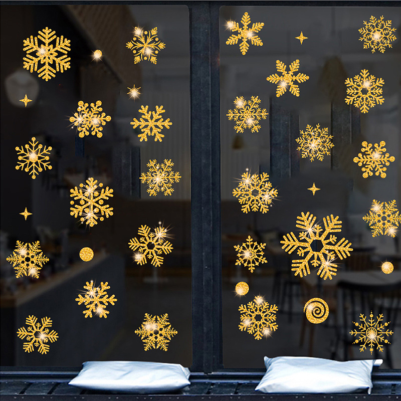 Pegatina de pared electrostática con efecto brillante, copo de nieve, decoración navideña para habitación de niños, ventana de cristal, decoración del hogar, papel tapiz de Año Nuevo