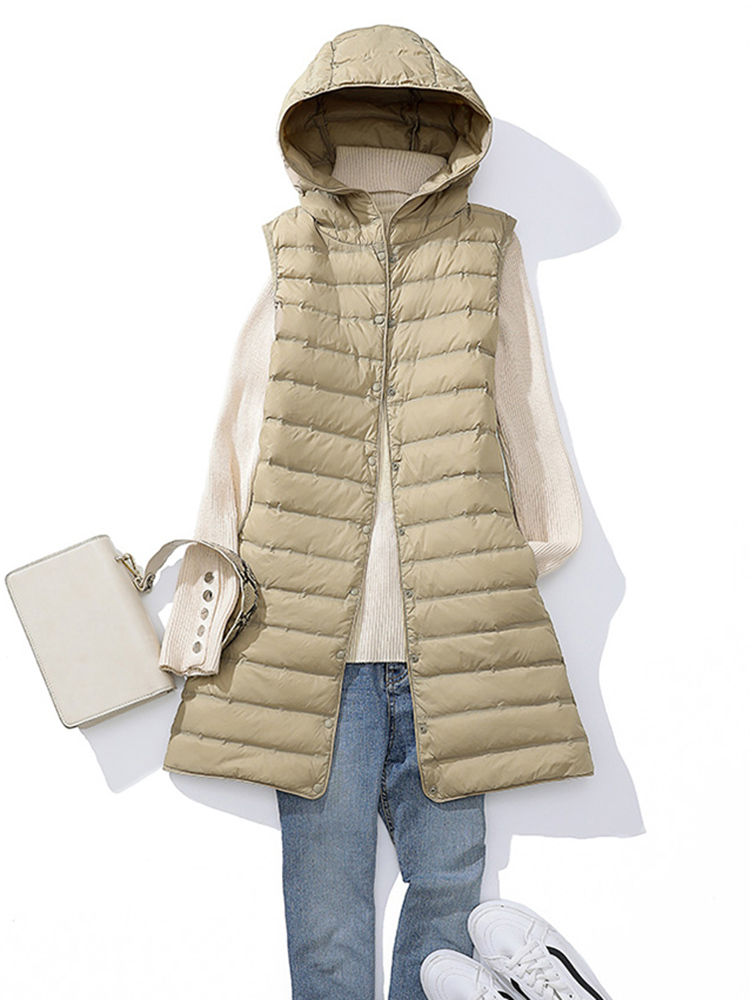 SEDUTMO-Chaleco de plumón de pato para mujer, chaquetas largas ultraligeras y finas con capucha, chaleco ajustado, Parkas básicas informales ED1769