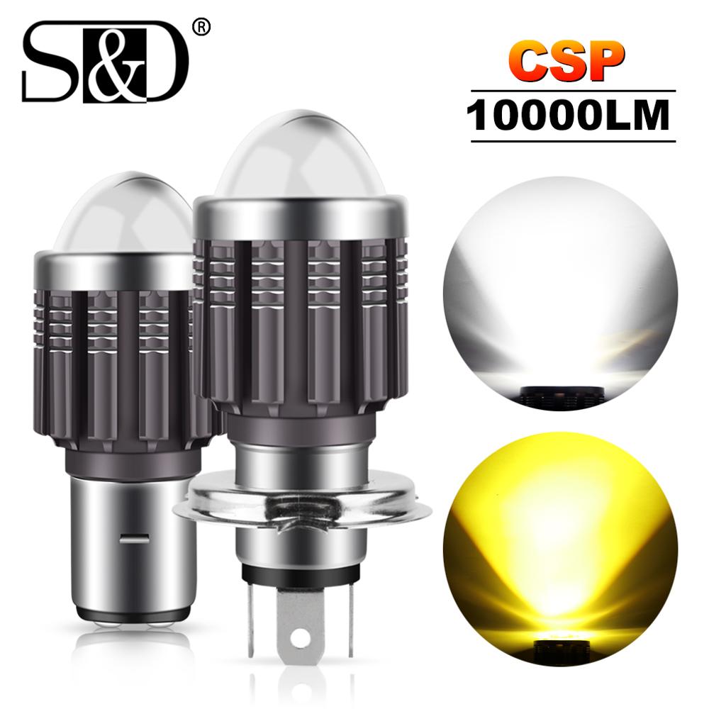 10000Lm H4 LED Moto H6 BA20D LED หลอดไฟมอเตอร์ไซค์ CSP เลนส์สีขาวสีเหลือง Hi Lo โคมไฟสกู๊ตเตอร์อุปกรณ์เสริมหมอก12V
