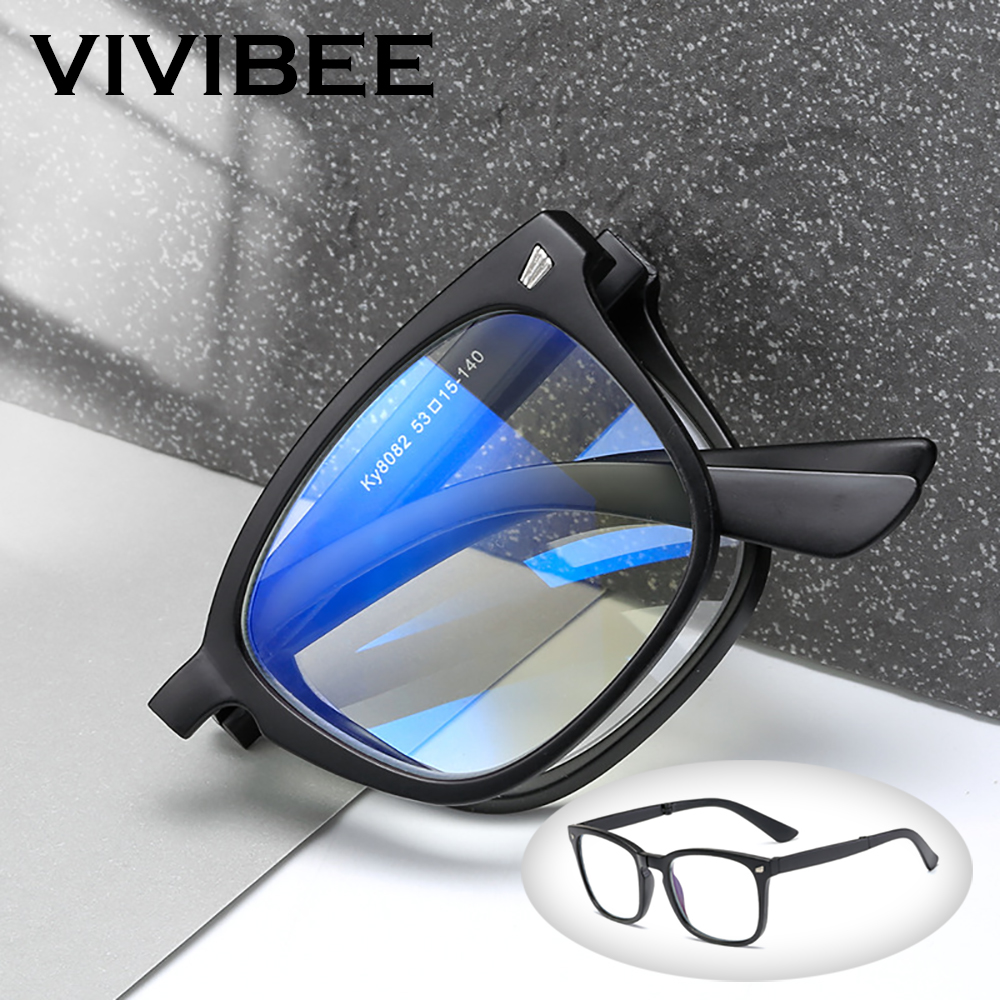VIVIBEE Folding Anti Blue Light Blocking Glasses Men Square Classic Black Frame Computer Eyeglasses 2026 Women