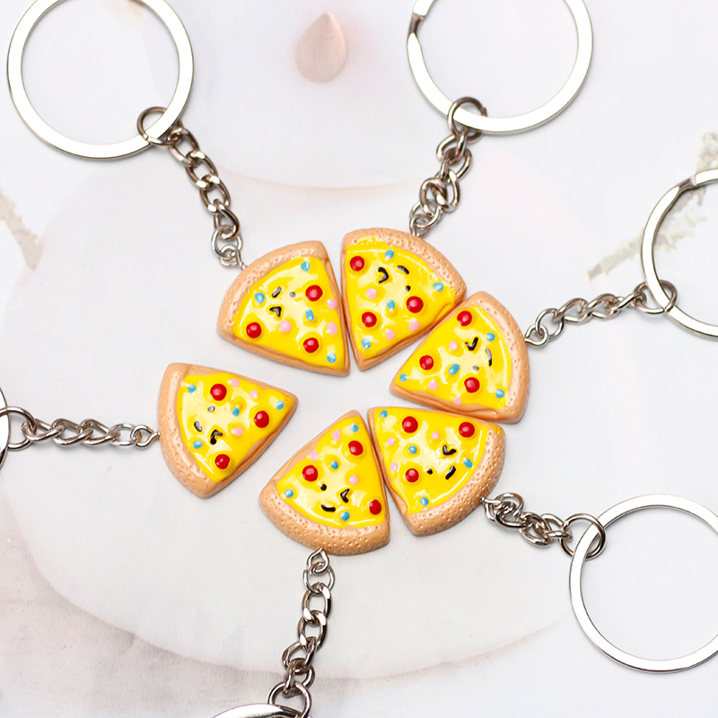 Porte-clés unisexe en alliage de Pizza, 6 pièces, pendentif mignon, peut être utilisé pour sac à dos, accessoires de clé de voiture, bijoux cadeaux
