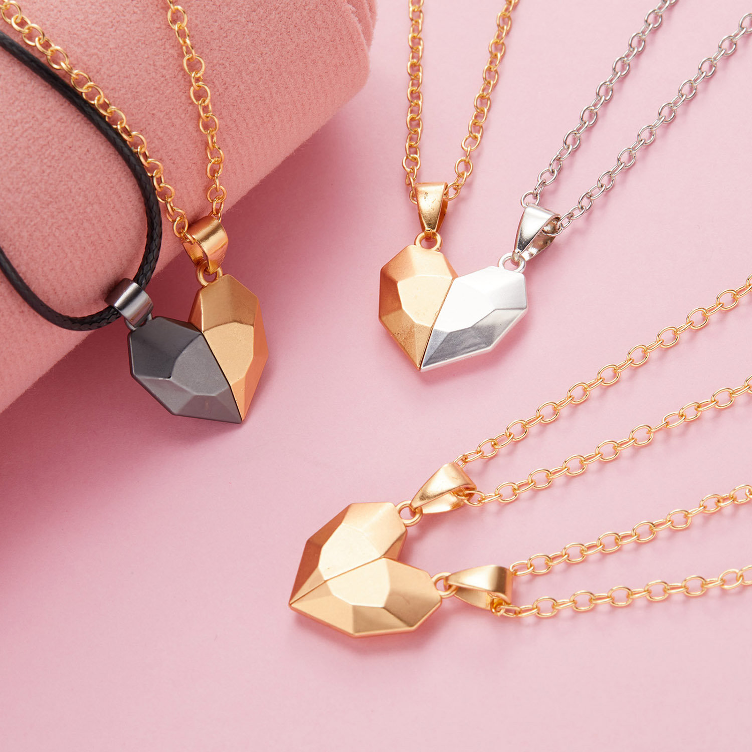 Collier de Couple en forme de cœur magnétique pour femmes, 2 pièces, chaîne de pull pour la saint-valentin, pour les meilleurs amis amoureux, bijoux cadeaux de fête de mariage