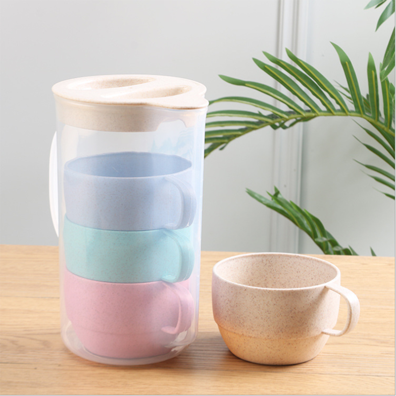 Ensemble de gobelets en paille de blé portable, bouilloire à boire, cuillère à soupe réutilisable, plastique respectueux de l'environnement, bionickel able, partage de pique-nique