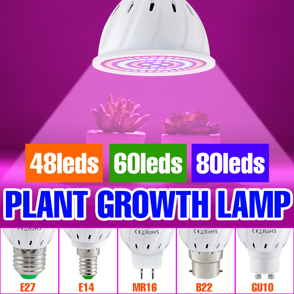 E27 lumière de croissance hydroponique E14 Led élèvent ampoule GU10 MR16 B22 220V 3W 4W 5W spectre complet pour plante de fleur lampe de culture hydroponique
