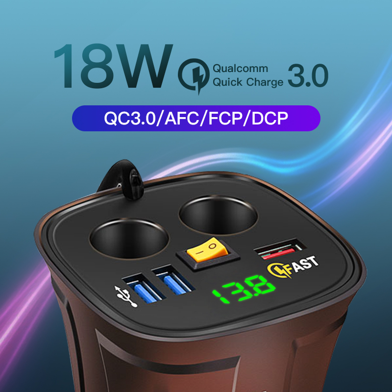 Ładowarka samochodowa Adapter do zapalniczki Rozgałęźnik 2 gniazda 80W QC3.0 Szybkie szybkie ładowanie USB 4.2A Uchwyt na kubek Woltomierz Włącznik/wyłącznik