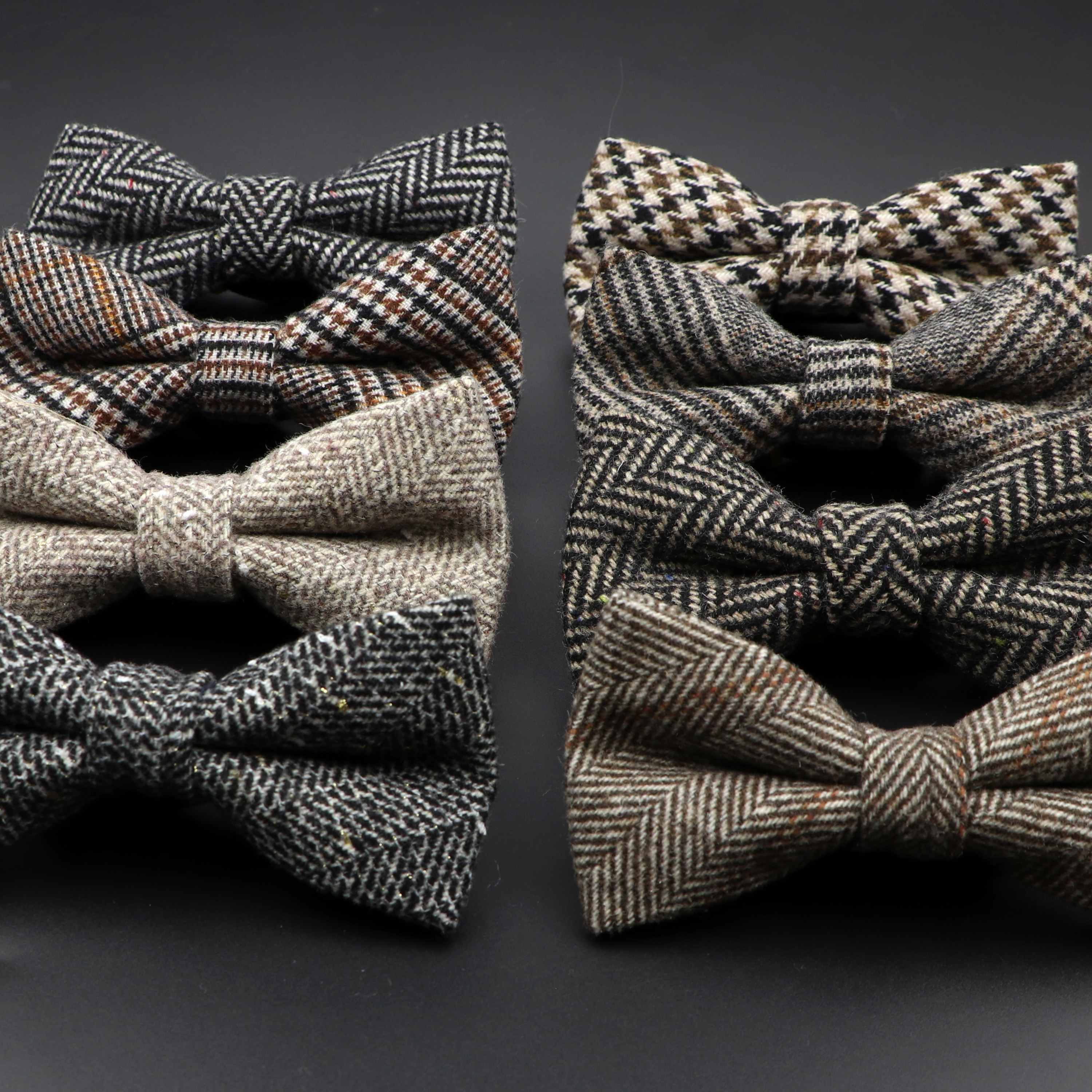 Brand Nieuwe Wol Bowtie Geweven Plaid Stripped Formele Vlinderdas Bruin Grijs Vlinder Mens Wedding Party Dress Shirt Pak Accessoires