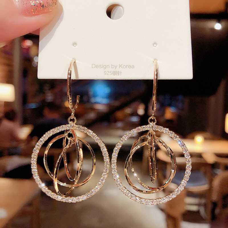 Luksusowe błyszczące kolczyki dla kobiet Big Hoop Flower Heart Shape Long Tassel Rhinestone Dangle Earring Biżuteria ślubna Prezenty