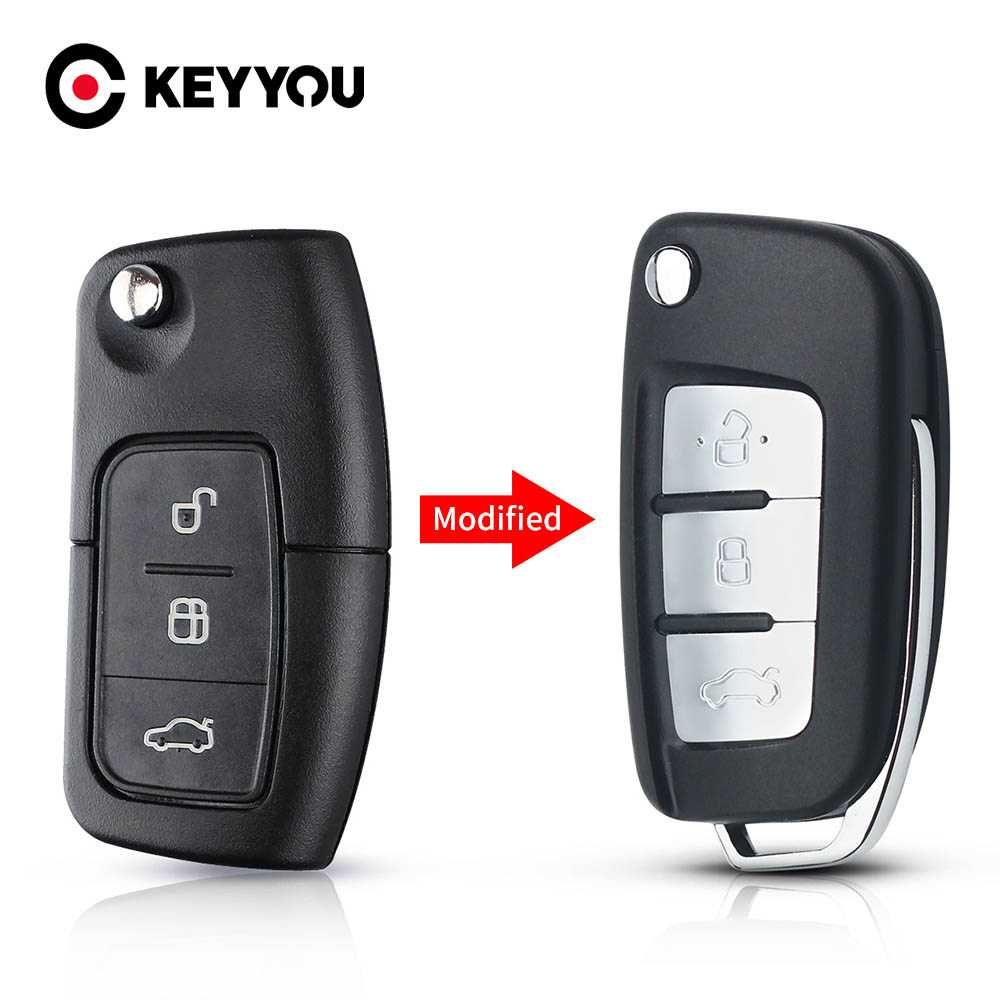 KEYYOU модифицированный 3-кнопочный откидной корпус дистанционного ключа для Ford fusion Focus Fiesta MK7 mondeo MK3 mk4 Galaxy Ranger Fob чехол для автомобильного ключа
