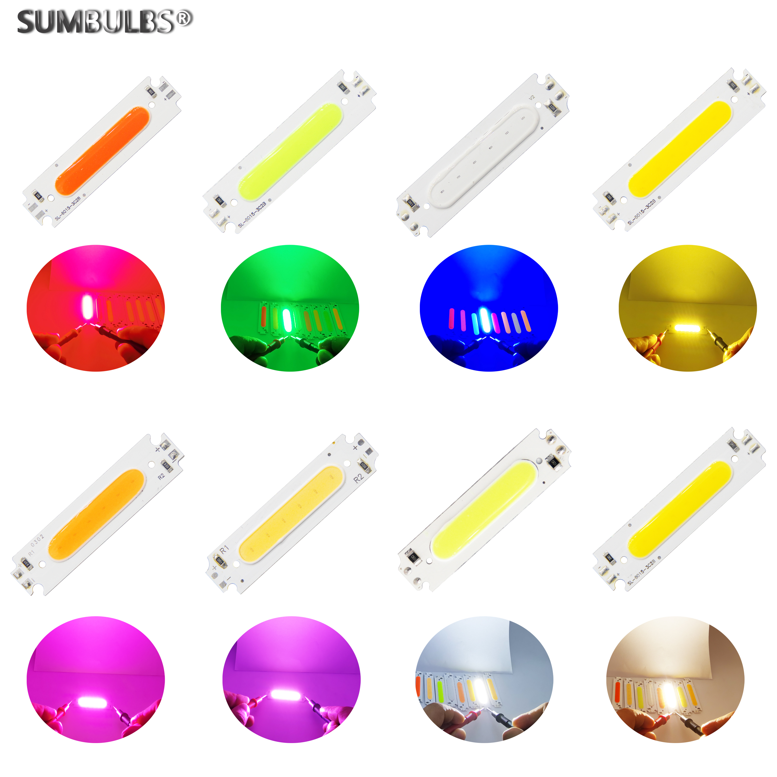 SUMBULBS 60*15mm LED COB Streifen Lichtquelle für Modul Led 8 Farben COB LED Birne 12V DC 2W FLIP Chip für DIY Schreibtisch Lampe