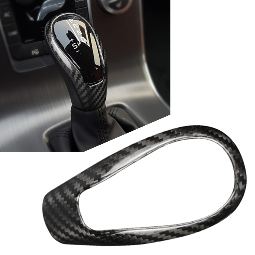 Carro de fibra de carbono botão de mudança de engrenagem capa adesivo guarnição para volvo s60 2014-2019/v60 2012-2018/xc60 2015-2017/v40 2013-2018
