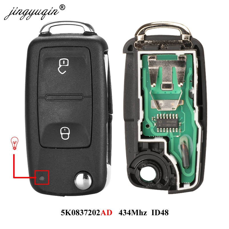jingyuqin 2BTN Flip Remote 7E0 837 202 AD Car key 434MHz ID48 for VOLKSWAGEN VW Amarok Transporter MULTIVAN CARAVELLE 2016-2019