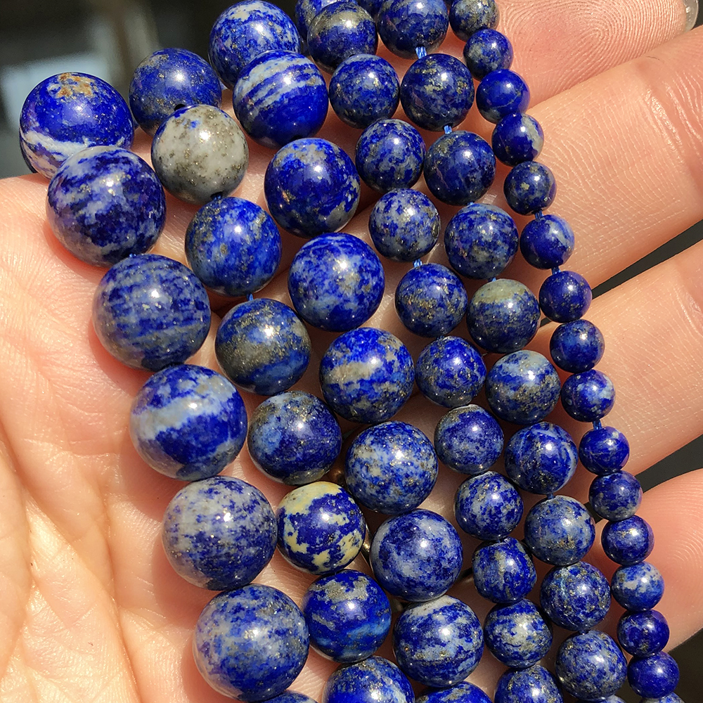 Cuentas de piedra lapislázuli Natural AA para fabricación de joyas, cuentas redondas sueltas de 4, 6, 8, 10mm, accesorios de dijes para pulsera DIY de 15 pulgadas
