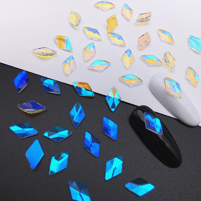100Pcs Aurora AB Nail Crystal Rhinestones Multi-Shapes Butterfly/Heart/Geographic Transparent Manicure Decoration DIY Stones