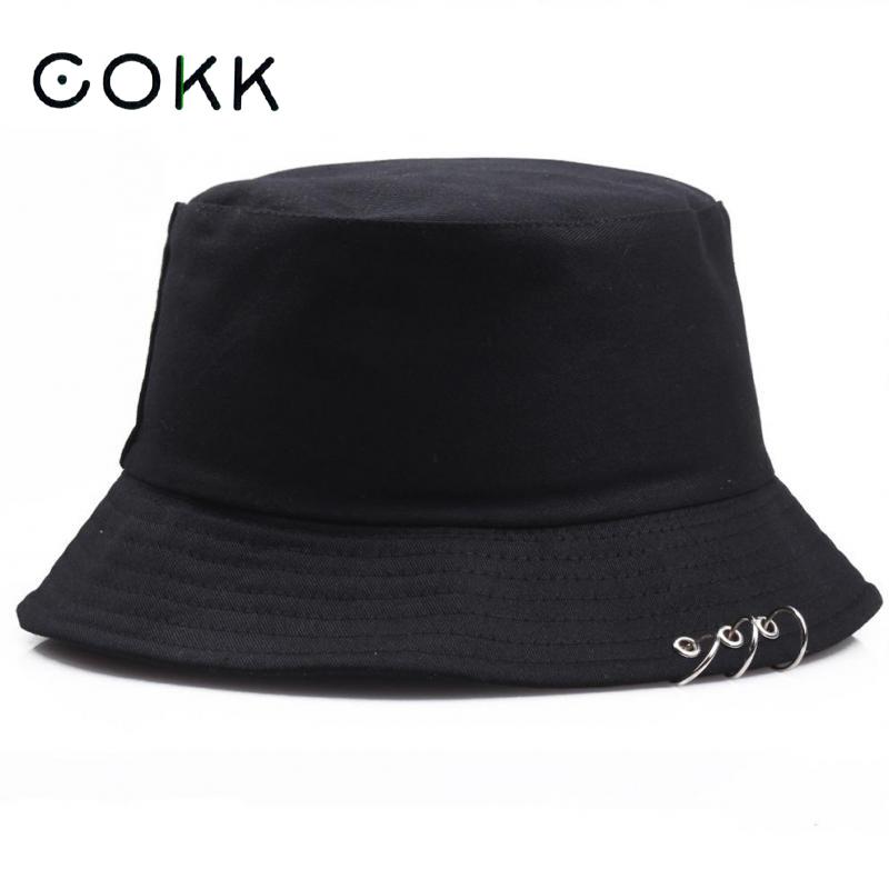 COKK Bucket Hat Women Men Summer Spring Fisherman Cap With Rings Hip Hop Flat Top Solid Color Korean Fashion Bob Gorro Kpop New