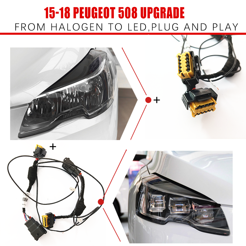CZMOD modifica fari auto aggiornamento cablaggio speciale per auto cablaggio per Peugeot 508 2018-2015 da alogeno a LED