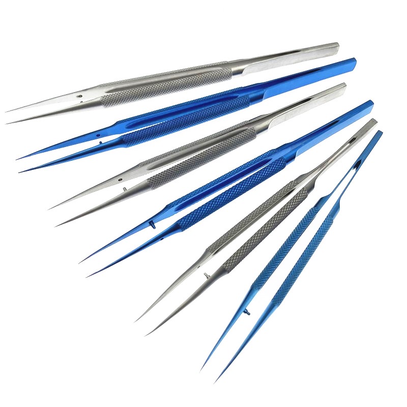 Pinzas oftálmicas de titanio/acero inoxidable de 14CM, Micro pinzas de mango redondo, Instrumentos dentales oftálmicos, 1 pieza