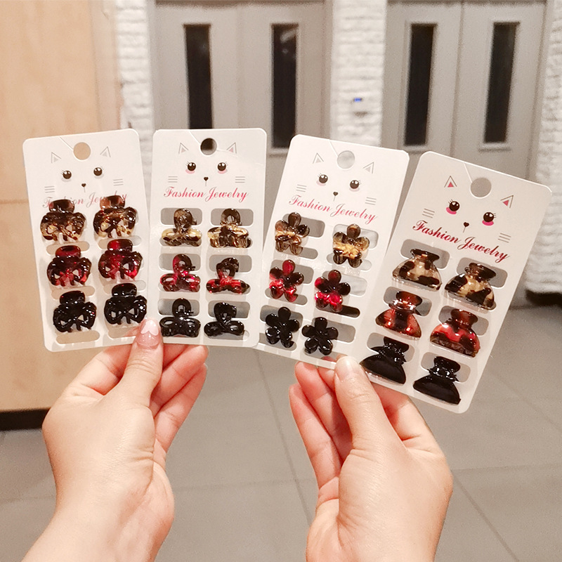 6Pcs/Sat Nieuwe Mode 2.5Cm Kleine Luipaard Streep Bloemen Geometrie Haarspeld Barrette Voor Vrouwen Meisje Accessoires Hoofddeksels