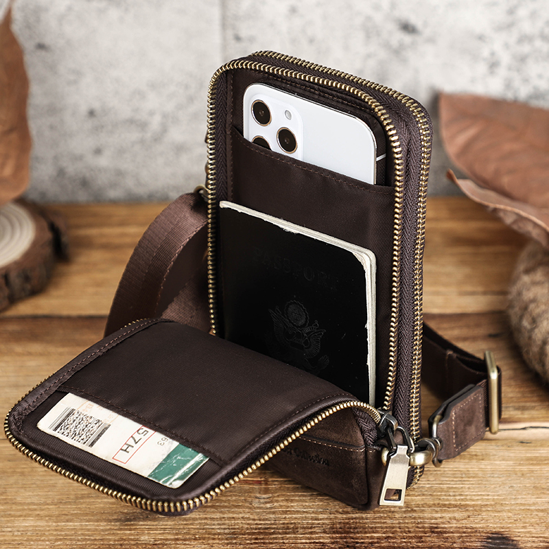 Bolso de hombro con grabado de nombre de contacto para hombre, bolsos cruzados de cuero auténtico de gran capacidad con bolsillo para teléfono, riñonera informal para hombre