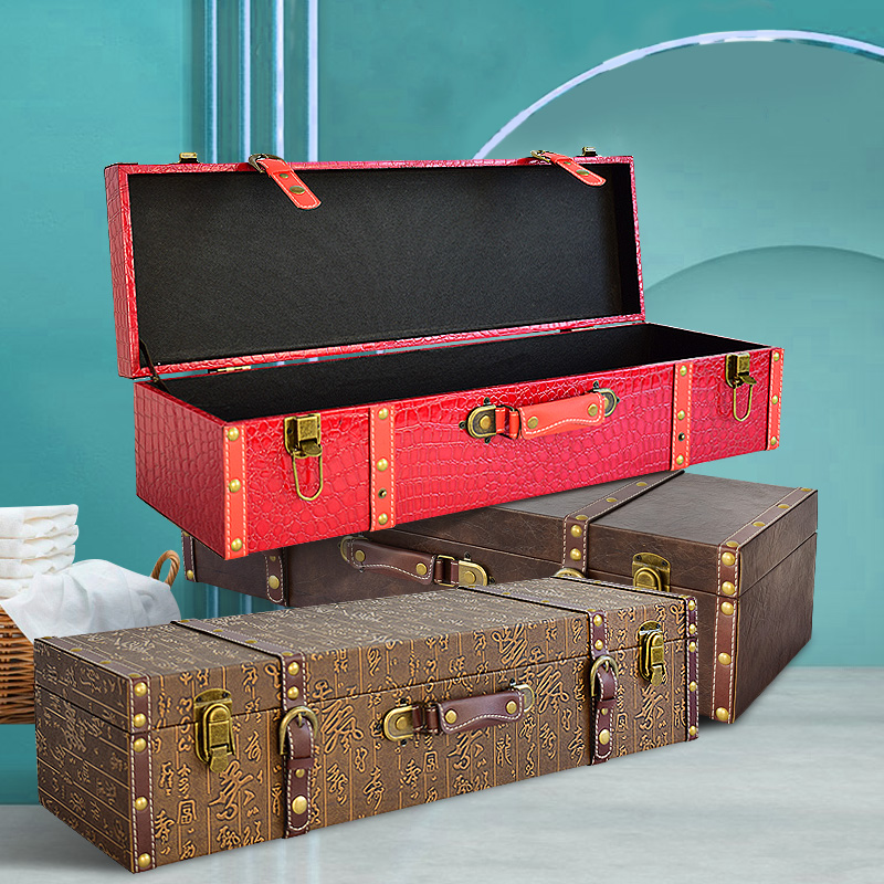 Caixa organizadora de madeira do vintage personalizado, armazenamento de roupas, suporte de couro preto, grande capacidade, portátil, casa, portátil, decorativo