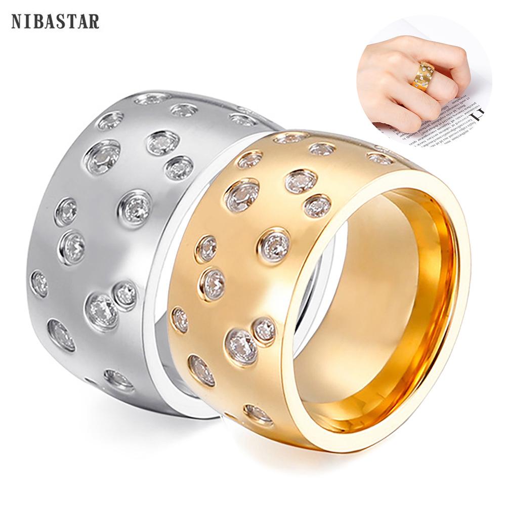 Nibata baja tahan karat sederhana wanita 10mm cincin kristal bersinar aksesoris perhiasan janji pernikahan grosir eceran
