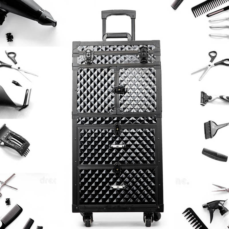 Masculino profissional cabeleireiro rolando bagagem de alta capacidade toolbox salão beleza trole mala grande gaveta